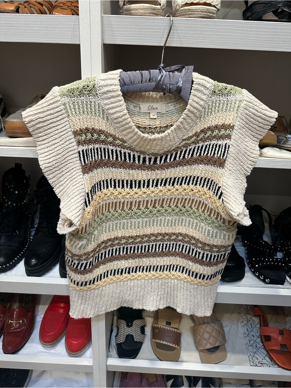 Elan Cream Multi-Stripe Knit Sweater Vest